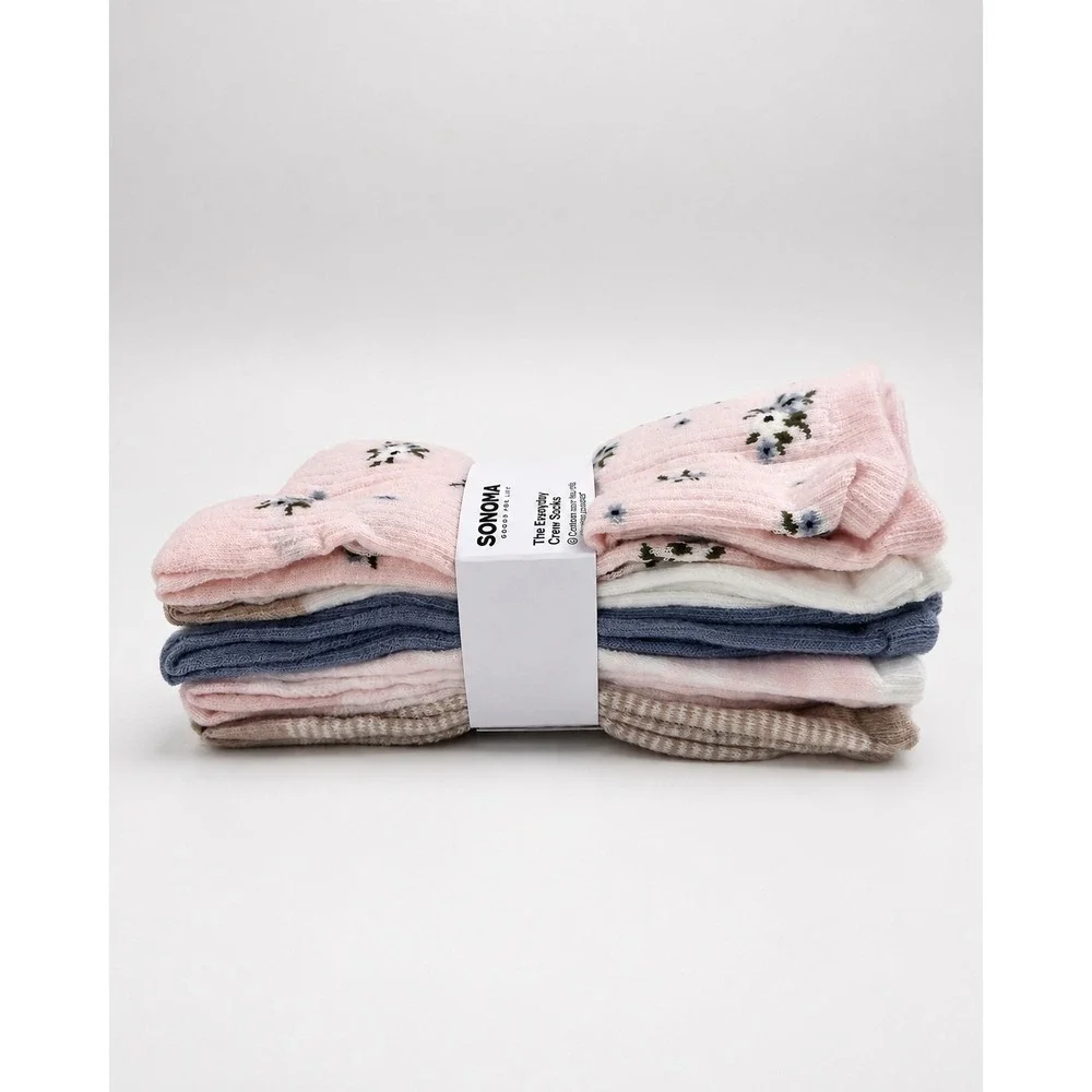 SONOMA Pink Floral Crew Socks - Everyday Comfort